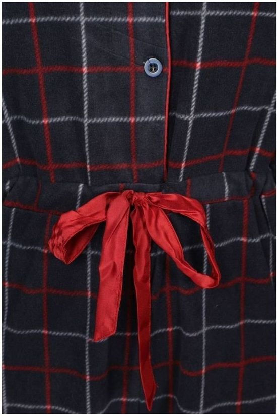 Eskimo Pyjama Tartan Dames Onesie - Coral Fleece Navy Blue/Mid Red