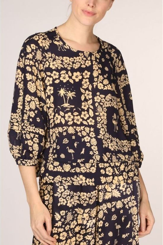 Scotch & Soda Blouse 3/4 Length Sleeve Printed Ladder Navy Blue/Assorted / Mixed