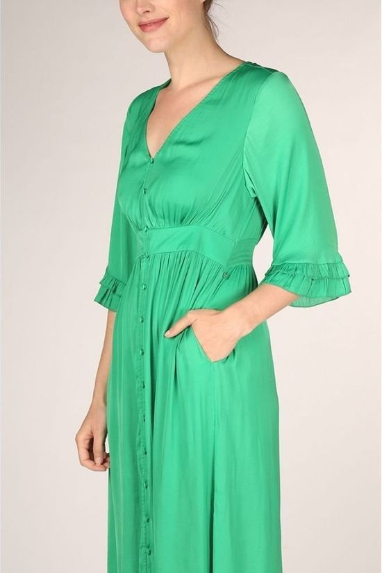 Scotch & Soda Robe Midi Length V-Neck With Ruffles mid green
