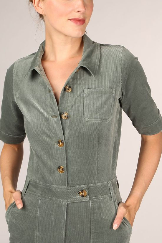 King Louie Jumpsuit Garbo Button Corduroy mid green