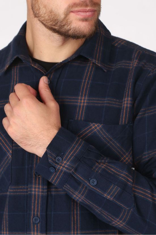 Ayacucho Hemd Flannel Navy Blue/Camel Brown