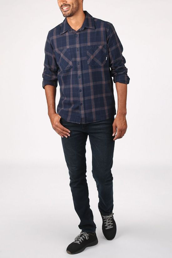 Ayacucho Hemd Flannel Navy Blue/Camel Brown