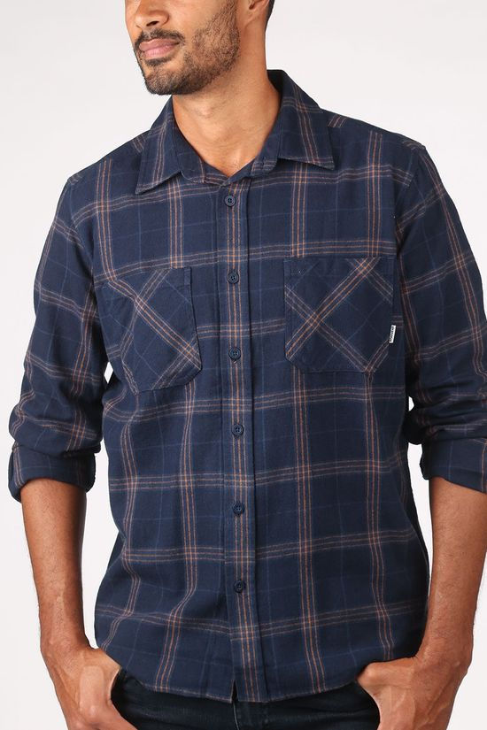 Ayacucho Hemd Flannel Navy Blue/Camel Brown