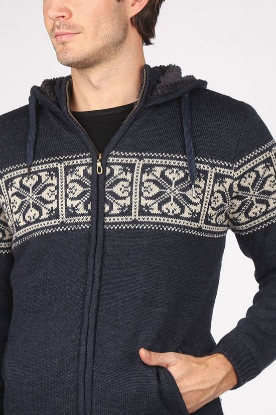 Ayacucho Polaire Knight Wool Hoody Navy Blue/Ecru