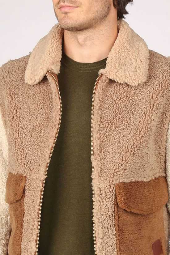 Scotch & Soda Jas Colourblock Sherpa Bomber Ecru/Sand Brown