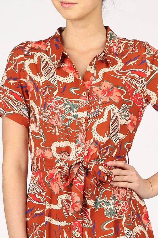 King Louie Robe Rosie Midi Lei rust/dark pink