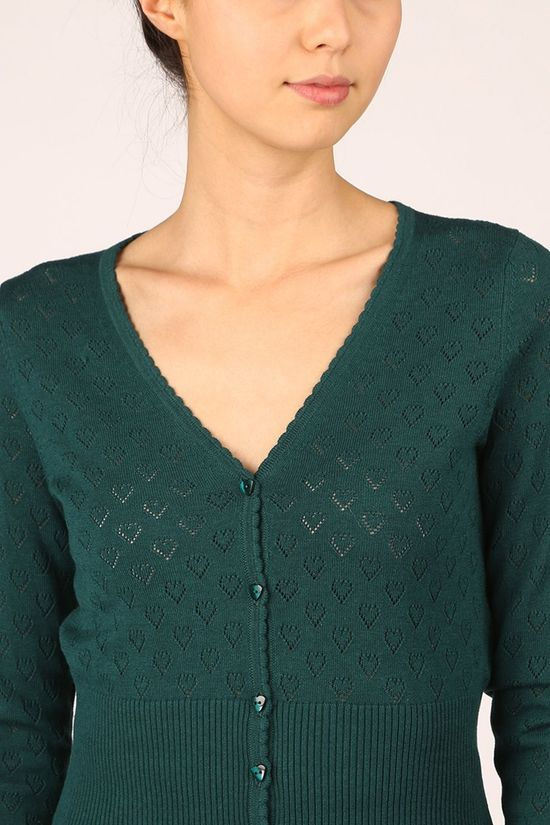 King Louie Cardigan V Heart Ajour dark green