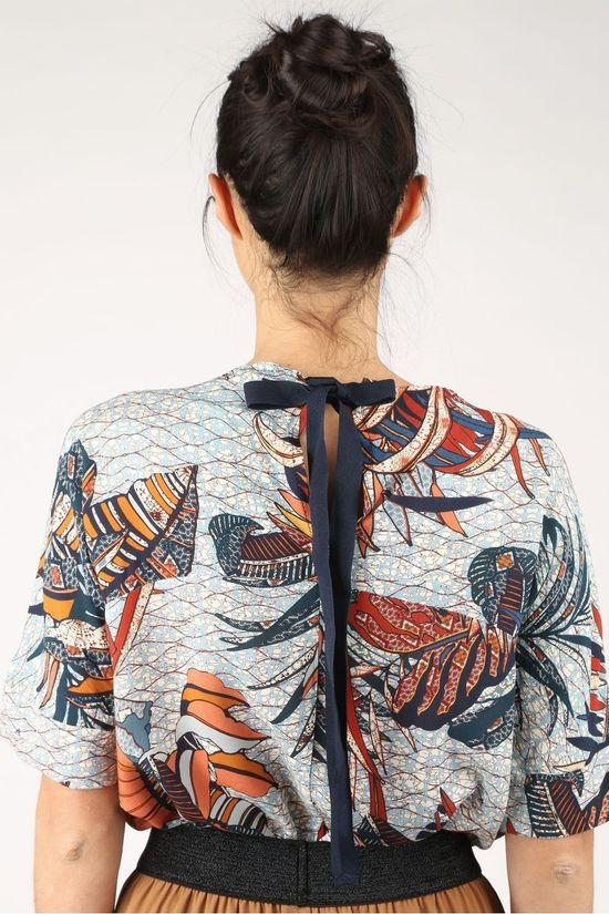 La Fée Maraboutée Blouse Nabila Light Blue/Camel Brown
