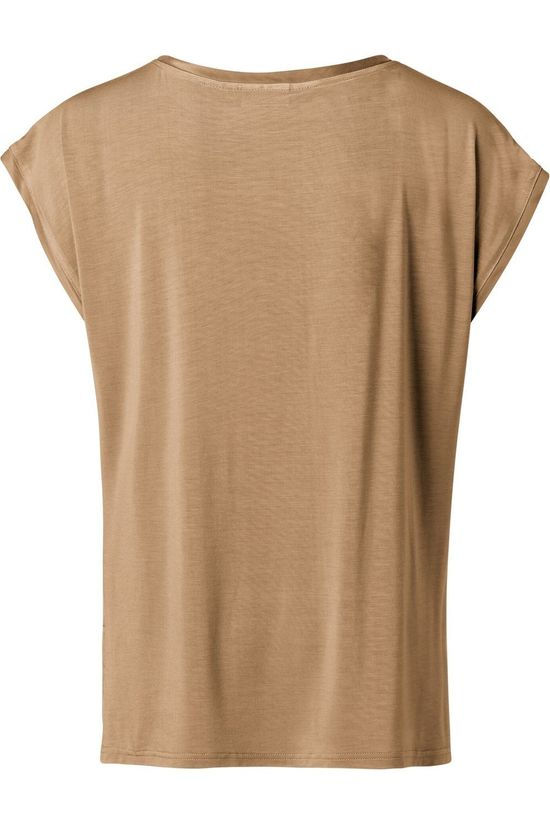 Yaya T-Shirt Fabric Mix With Rounded Hems Camel Brown
