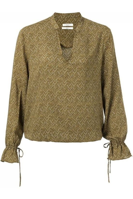 Yaya Blouse Ruffled V-Neck With Drawstrings mid khaki/mid yellow