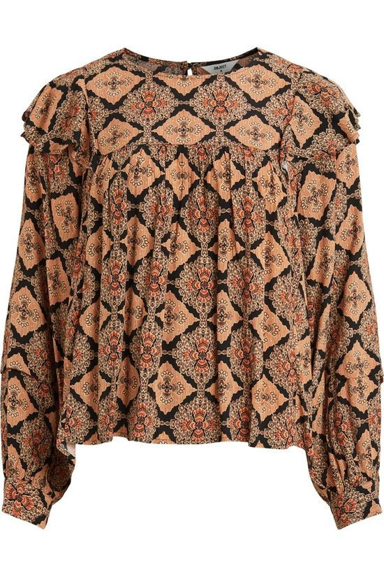Object Blouse lisa L/S Frill Black/Orange
