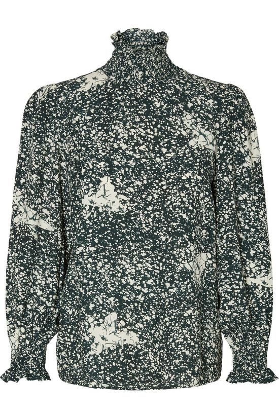 Vero Moda Blouse madison Highneck Smock Vip dark green/off white