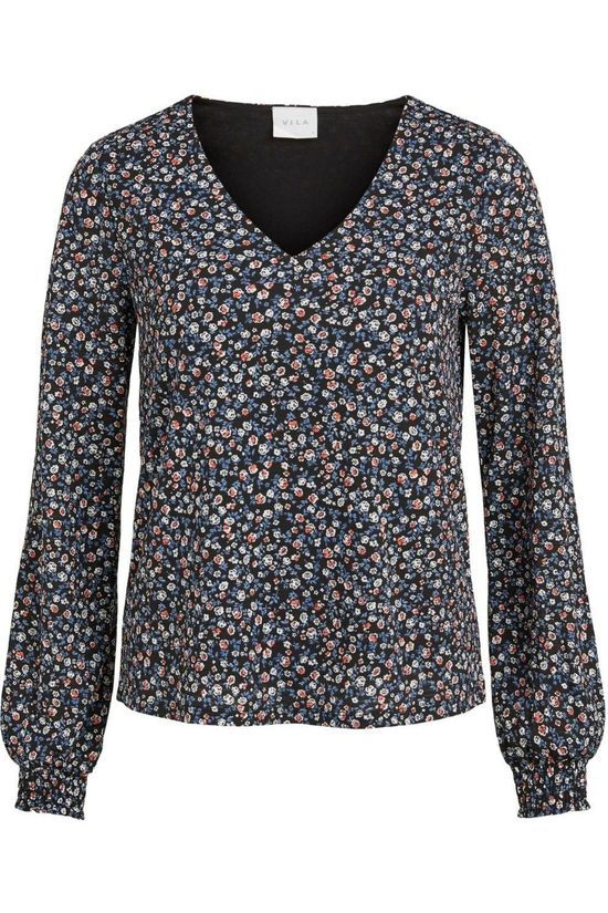 Vila Blouseitin V-Neck Black/Ass. Flower