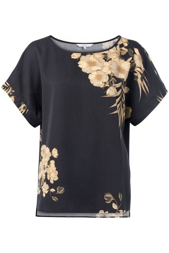 Yaya Blouse With Folded Cuffs And Ribbed Collar Black/Ass. Flower