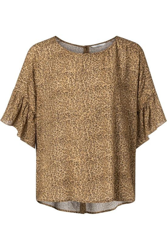 Yaya Blouse With Ruffles And Animal Print Dark Brown/Ass. Camouflage