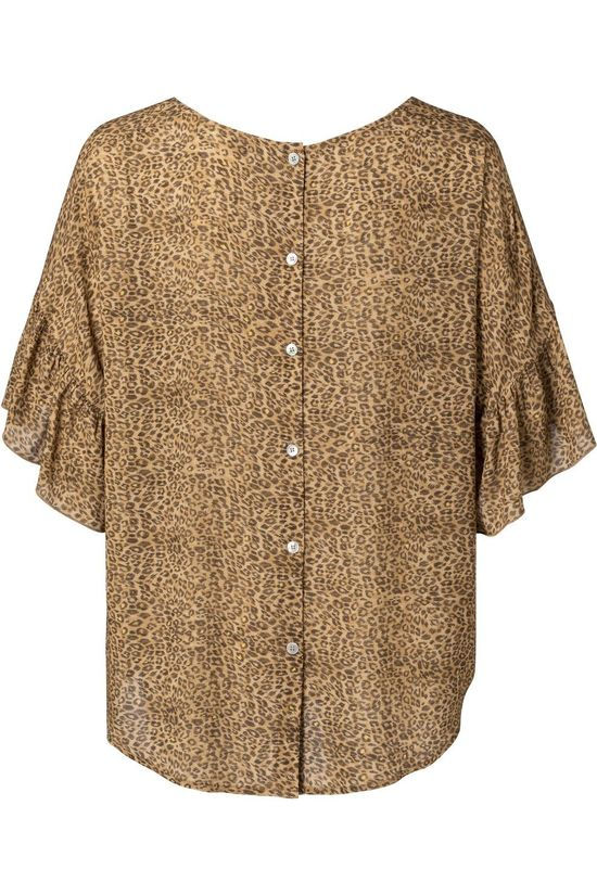 Yaya Blouse With Ruffles And Animal Print Dark Brown/Ass. Camouflage