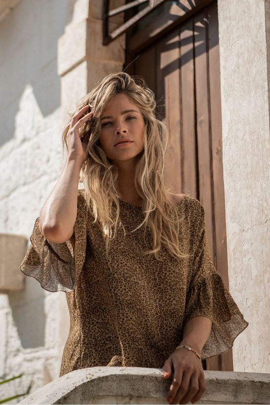 Yaya Blouse With Ruffles And Animal Print Dark Brown/Ass. Camouflage