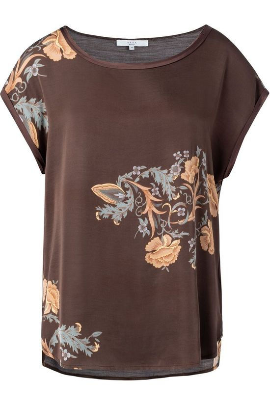 Yaya Blouse Round Neck With Print Dark Brown/Ass. Flower
