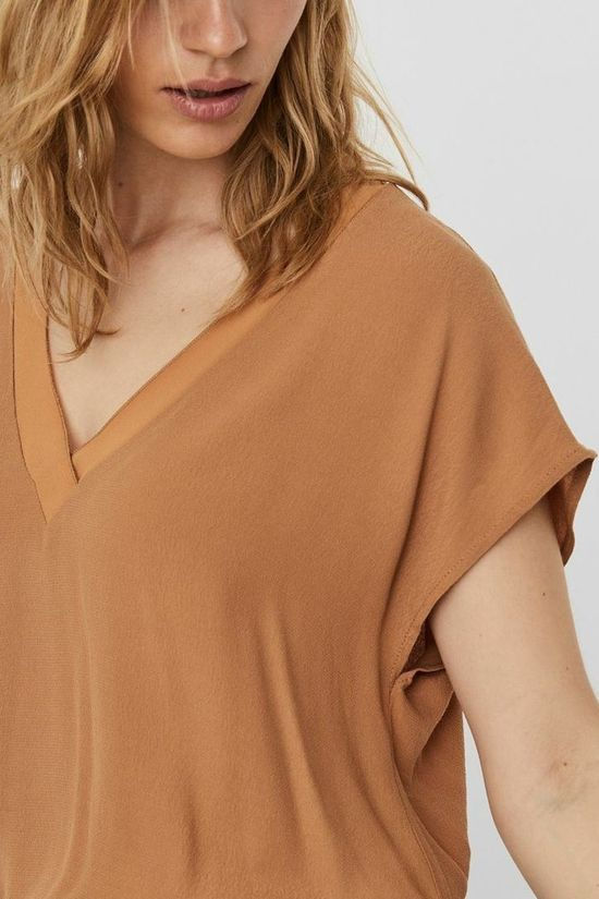 Vero Moda Blouse zakynthos Cap Sleeve V-Neck Vma Sand Brown