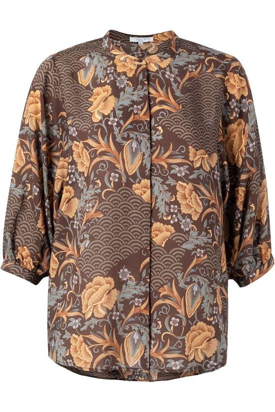 Yaya Hemd Lyocell With 3/4 Sleeves Dark Brown/Ass. Flower