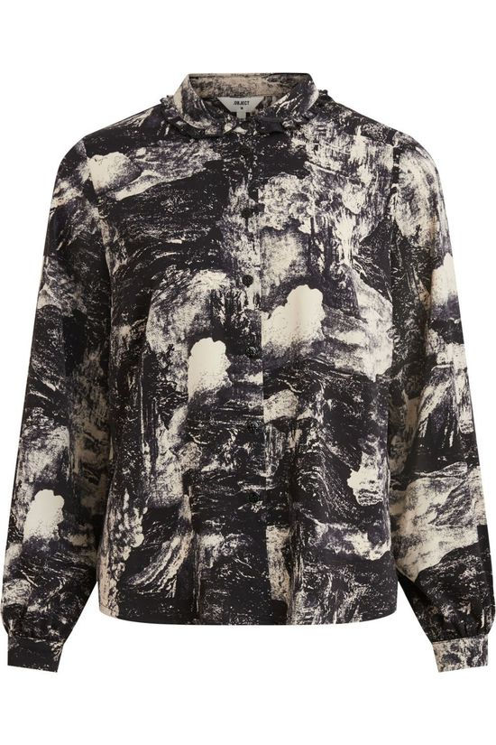 Object Hemd elia L/S Black/Ecru