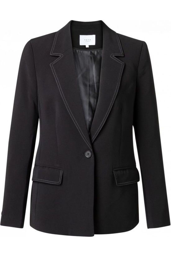 Yaya Blazer Fitted  W. Contrast Black