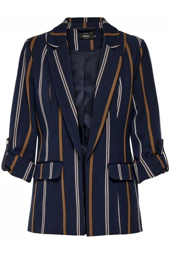 Only Blazer milla ¾ Stripe Dark Blue/Sand Brown