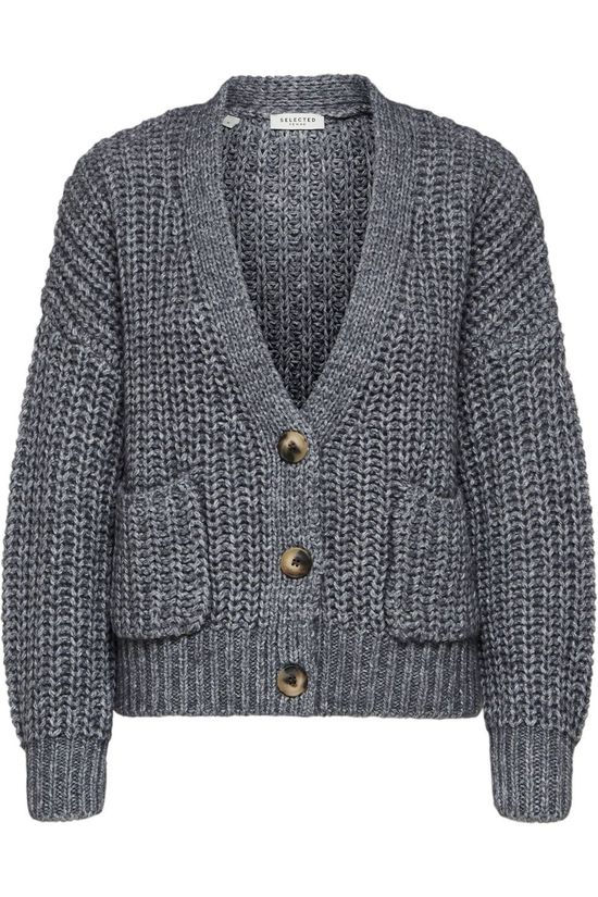 Selected Cardigan emma Ls W Dark Grey Marle