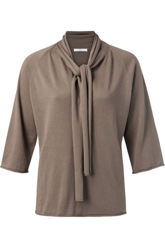 Yaya Pull Knitted With Scarf Collar And Half Sleeves mid brown
