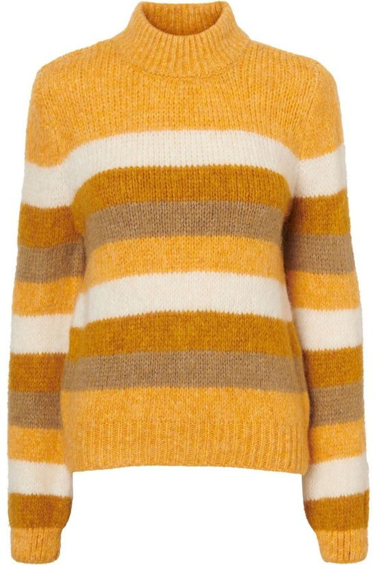 Vero Moda Pull diana Stripe Ls Highneck Sand Brown/Dark Yellow