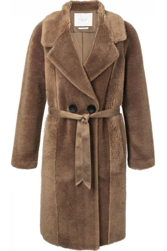 Yaya Jas Real Fur Long Camel Brown
