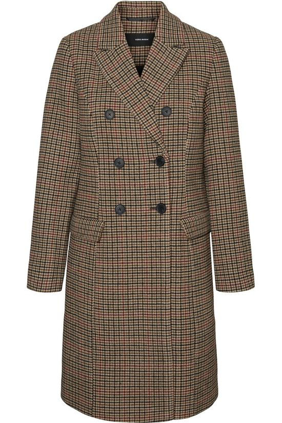 Vero Moda Jas hafia Check 3/4 Wool Boos Mid Brown/Bordeaux / Maroon