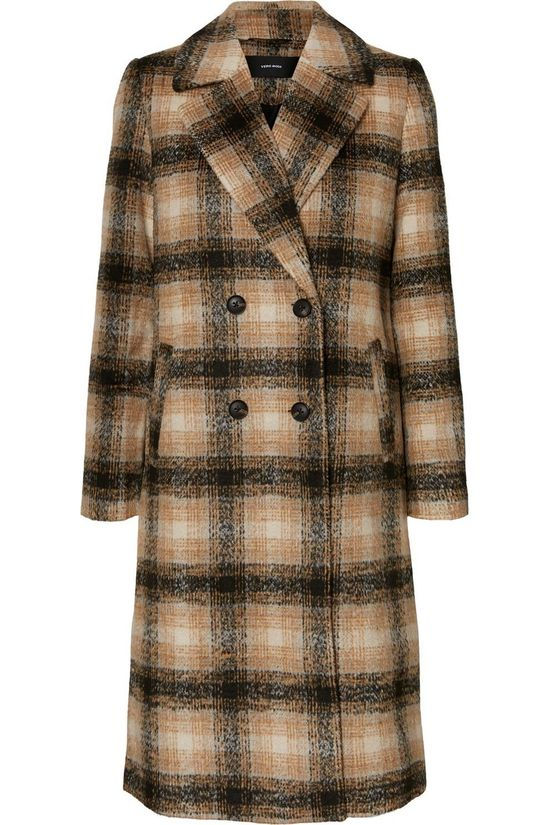 Vero Moda Manteau hailey Check Long Wool Sand Brown/Ecru
