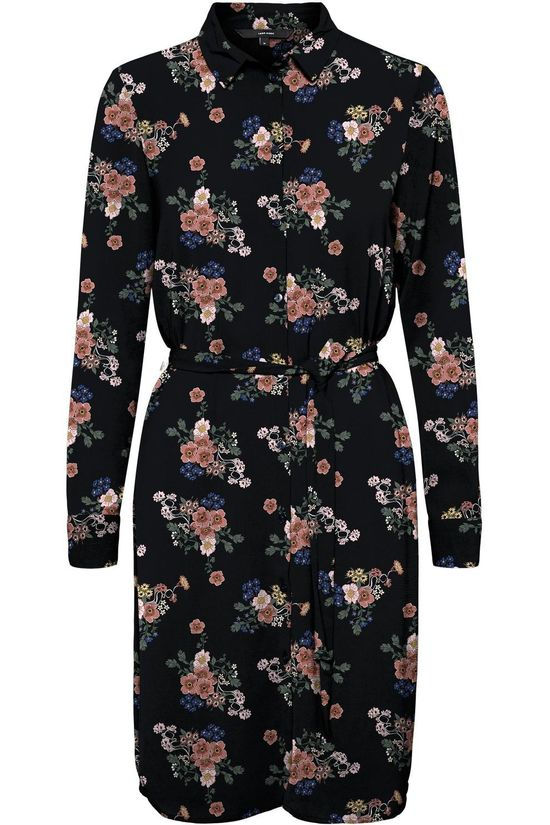 Vero Moda Robe Vmsaga Ls Abk Collar Wvn Black/Ass. Flower