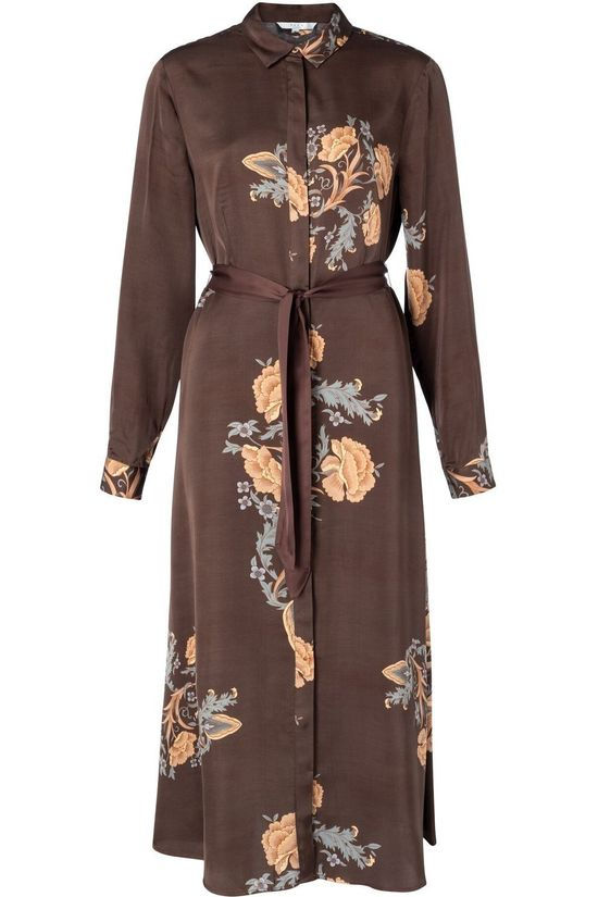 Yaya Robe Maxi Shirt With And Print Dark Brown/Ass. Flower