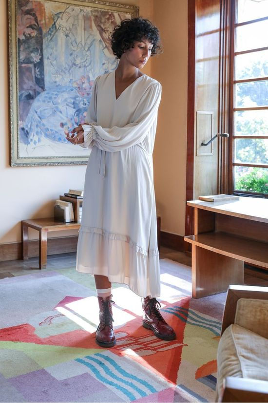Selected Robe callie-Damina Ls Midi B Ecru