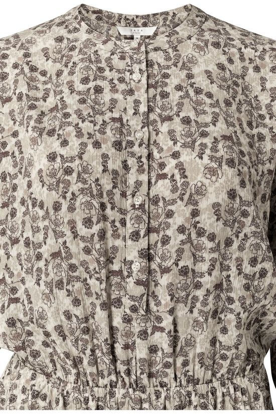 Yaya Jurk Dress With Elastic Waistband And Floral Print Sand Brown/Ass. Flower