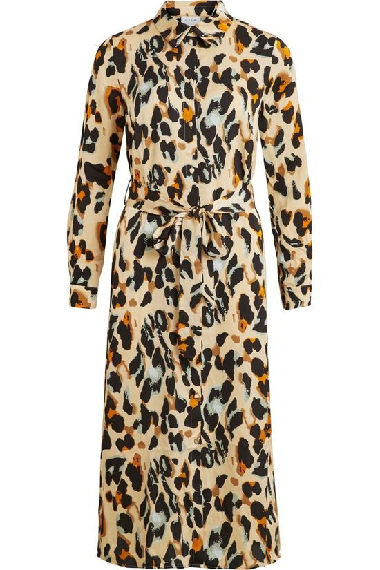 Vila Robe Vijolie Aop Ecru/Camel Brown