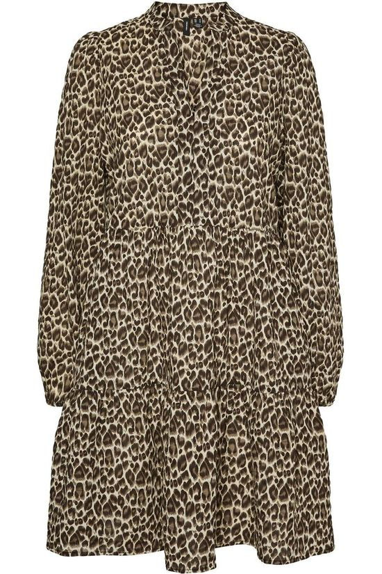 Vero Moda Robe Flora Leo Slit Dark Khaki/Ecru