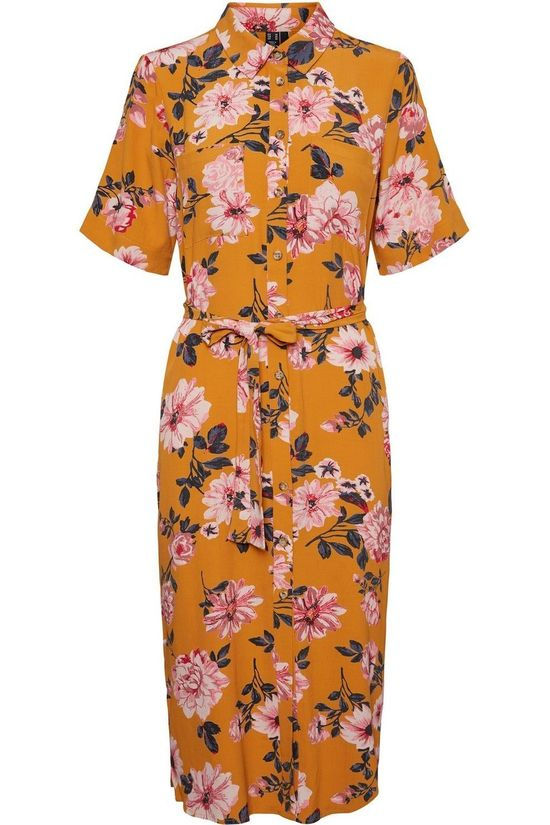 Vero Moda Robe vallot Camel Brown/Ass. Flower