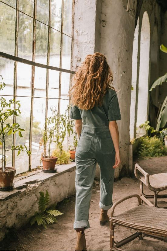 King Louie Jumpsuit Garbo Button Corduroy mid green