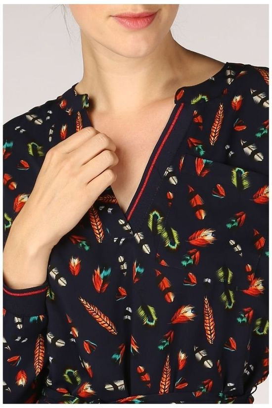Vila Joy Robe Plumi-L-53-A Navy Blue/Camel Brown