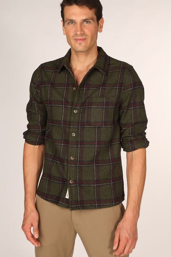 RVLT Chemise 3768 Dark Khaki/Bordeaux / Maroon