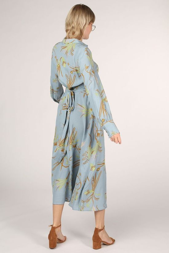 Numph Jurk beatrix Ls Light Blue/Camel Brown