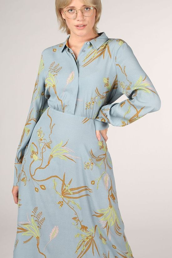 Numph Jurk beatrix Ls Light Blue/Camel Brown