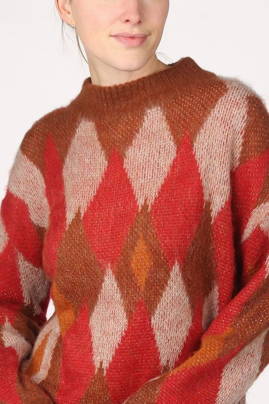Vila Pull poco Graphic L/S brown/red
