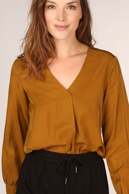 Object Blouse Eileen Ls V Neck Noos Camel Brown