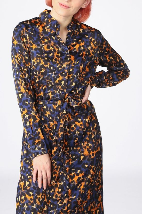 Vila Jurk jolie Lenona L/S/L Royal Blue/Camel Brown