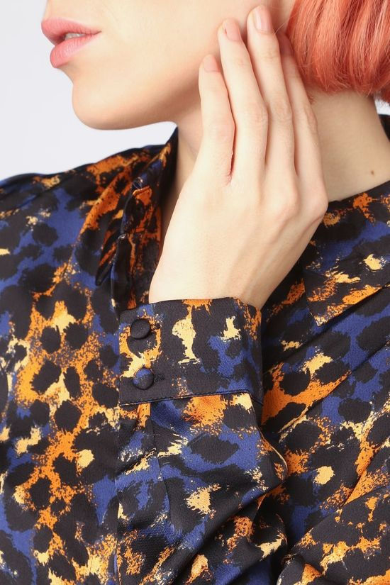 Vila Jurk jolie Lenona L/S/L Royal Blue/Camel Brown