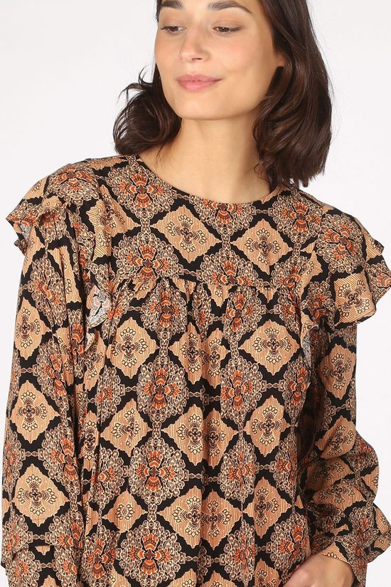 Object Blouse lisa L/S Frill Black/Orange